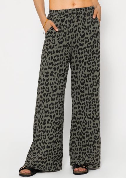 Muslin pants with wide legs in leopard print - khaki