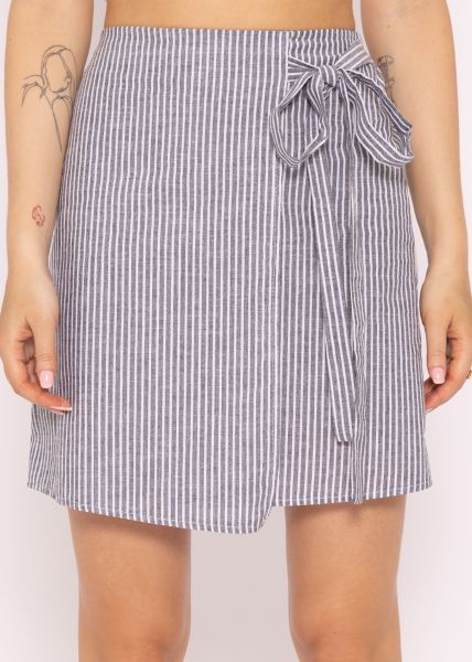 Striped skirt with wrap look, black / white