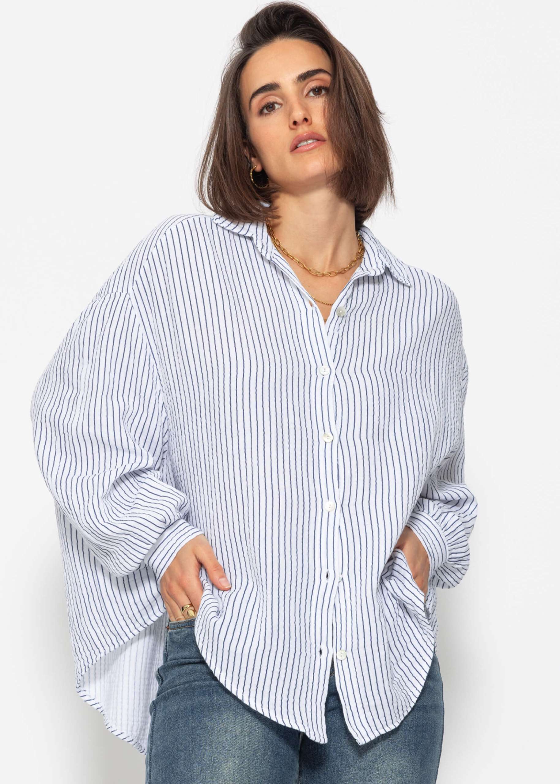 Striped muslin blouse oversize - blue and white