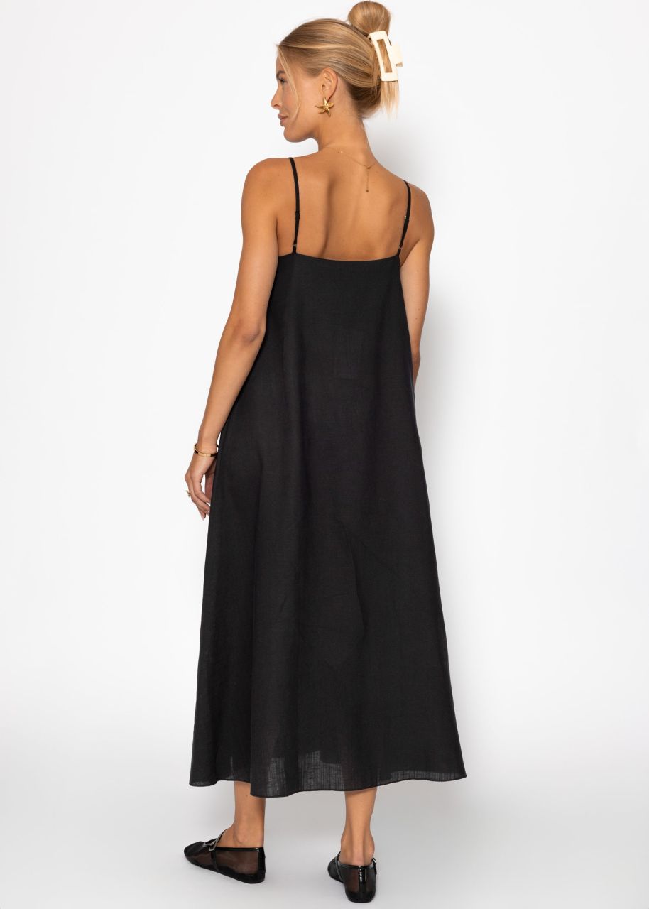 Linen dress with spaghetti straps - black