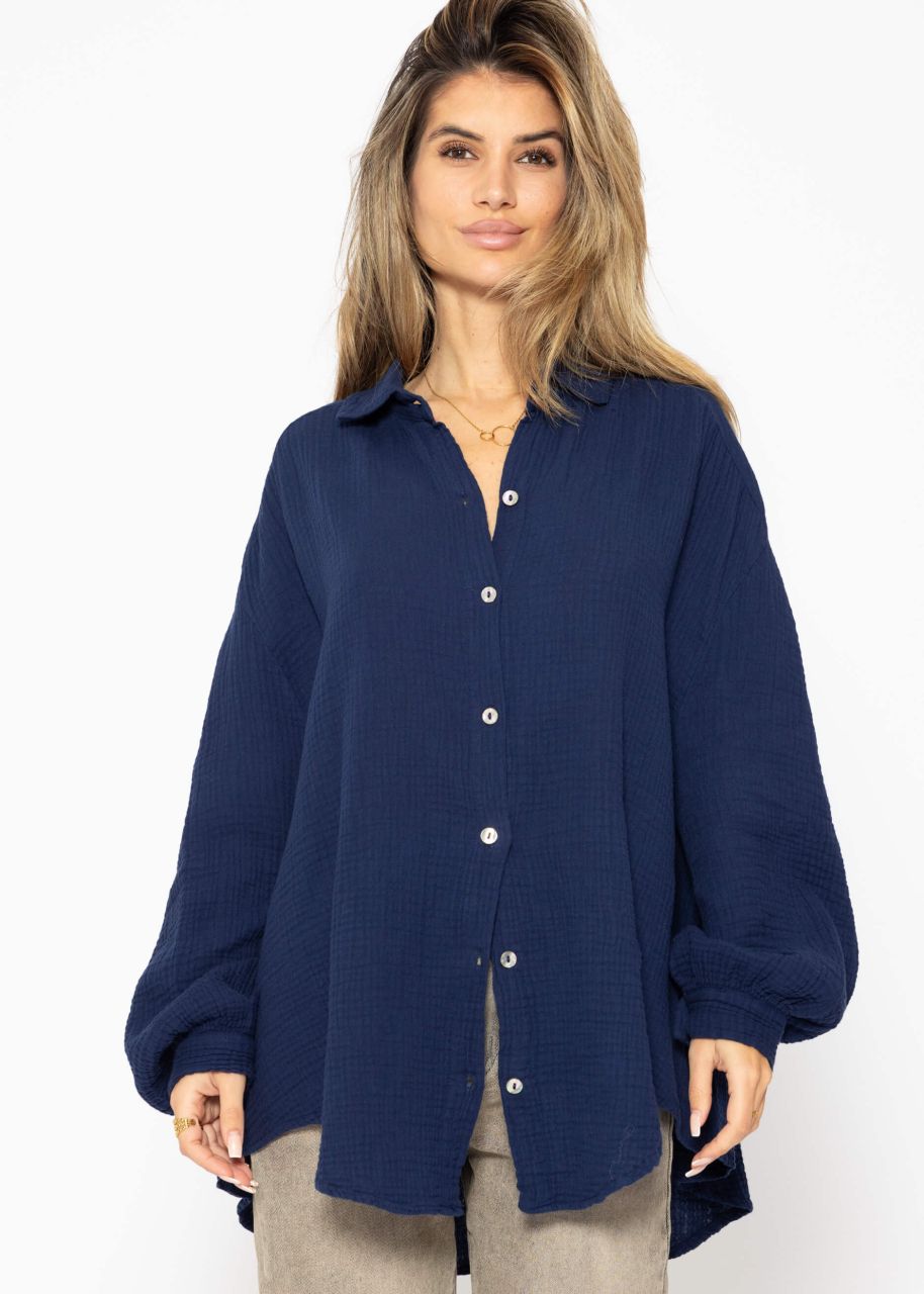 Muslin blouse oversize, short, dark blue