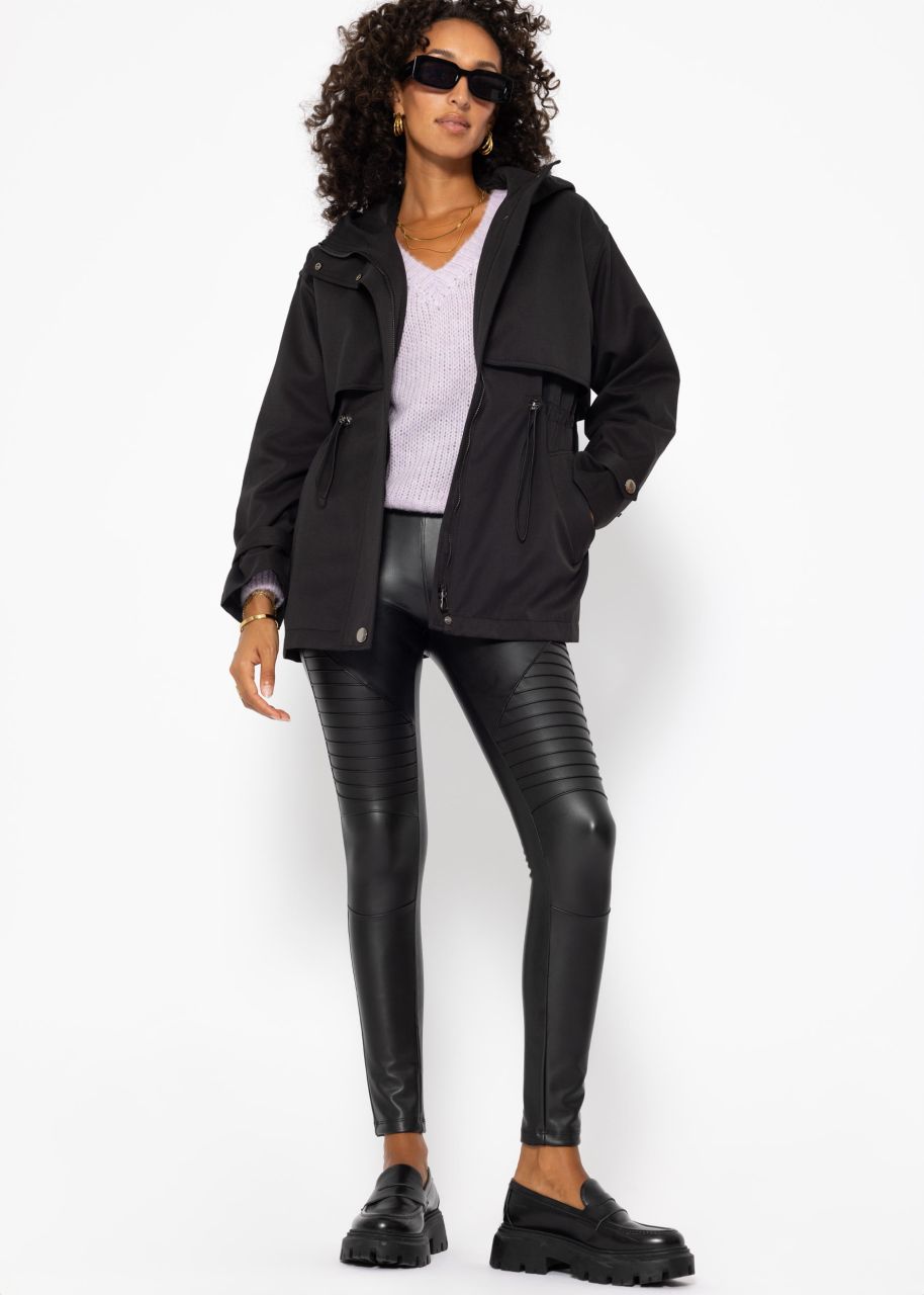 High-rise thermal biker leather leggings - black