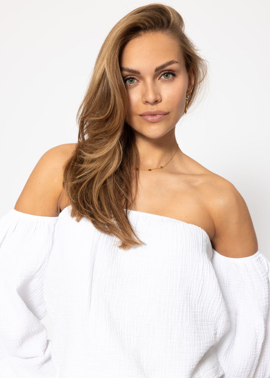 Muslin top, off-the-shoulder - white