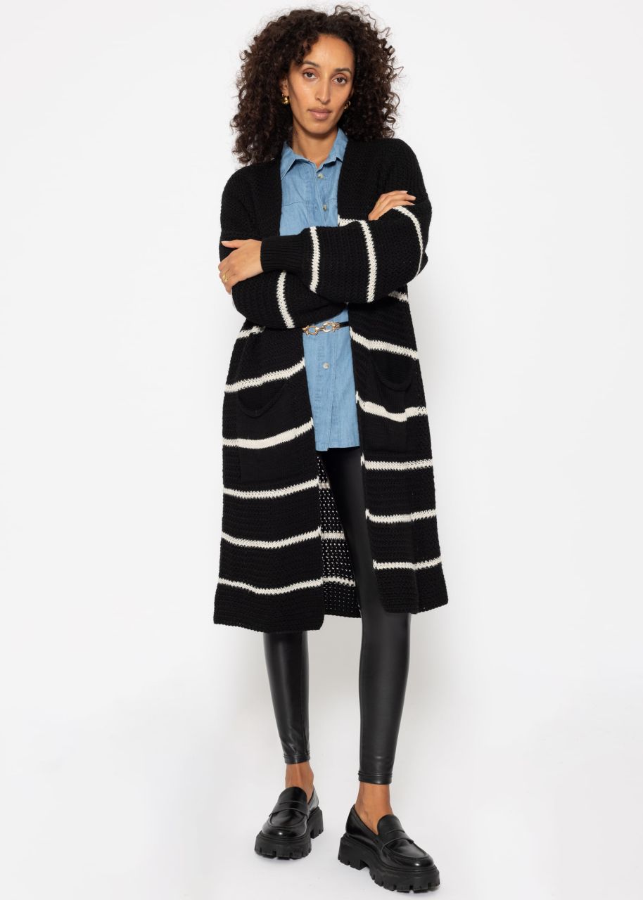 Long cardigan with stripes - black-offwhite