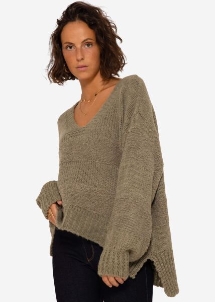 V-neck knit jumper - khaki