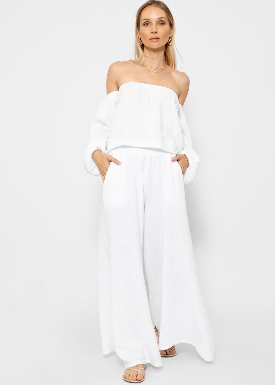 Muslin pants with wide leg - white