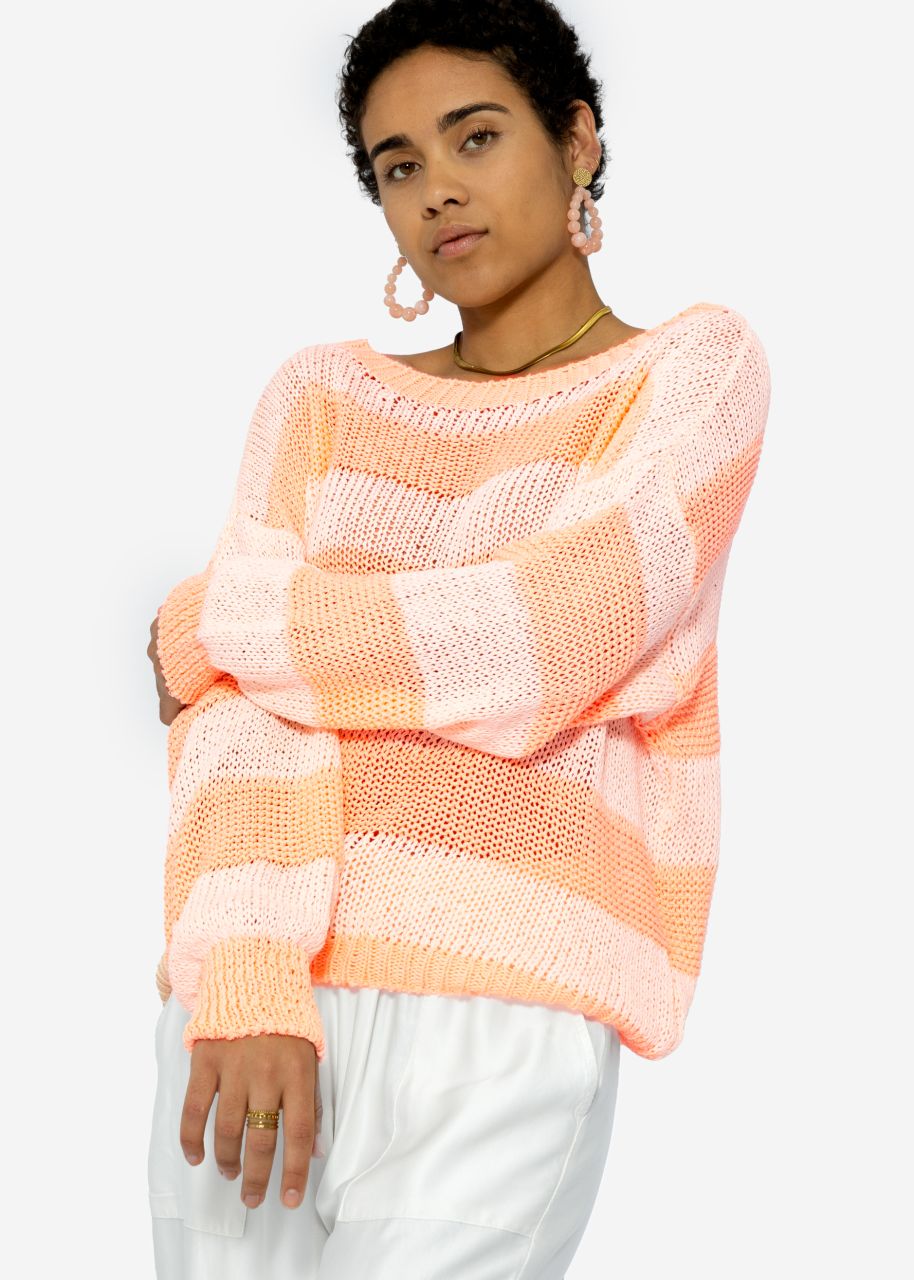 Striped cotton sweater - peach-offwhite