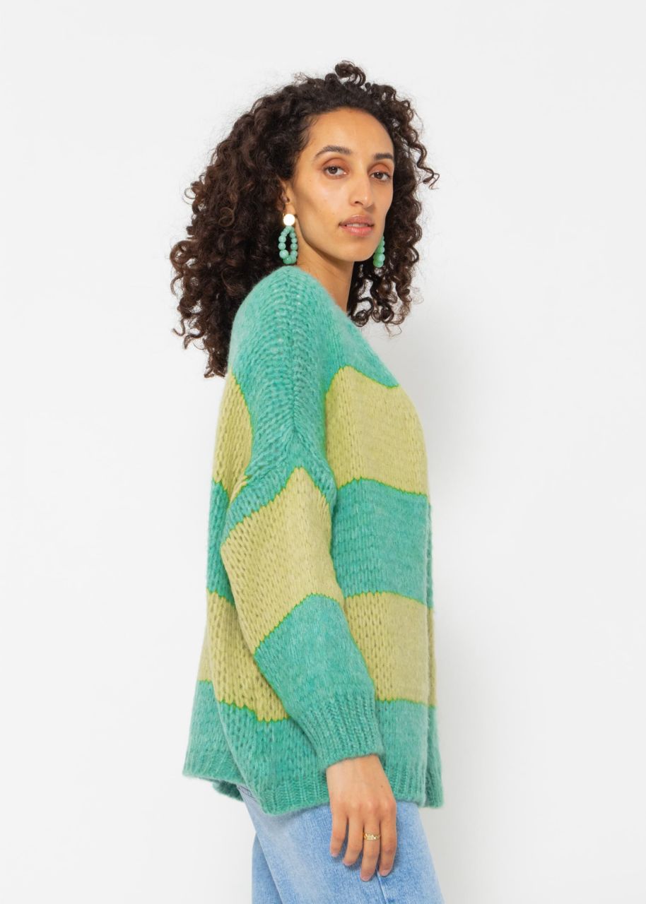 Striped oversize cardigan - green-lime green