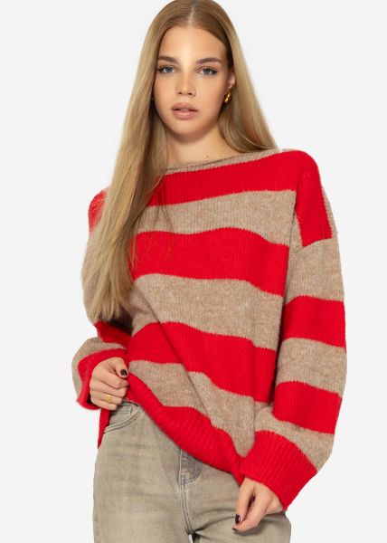 Jumper with block stripes - red-taupe