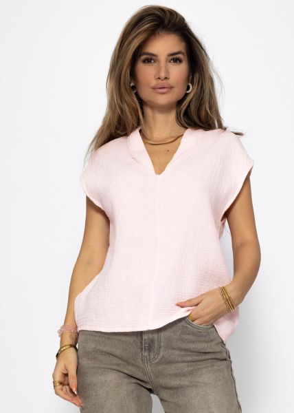 Muslin shirt with V-neck - pink