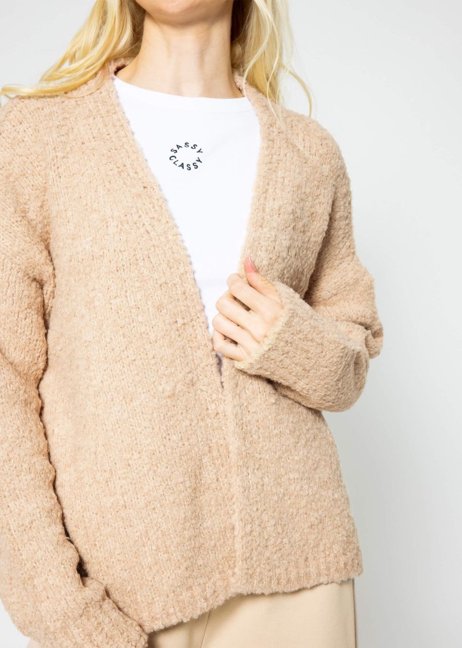 Loose-fitting bouclé cardigan - camel