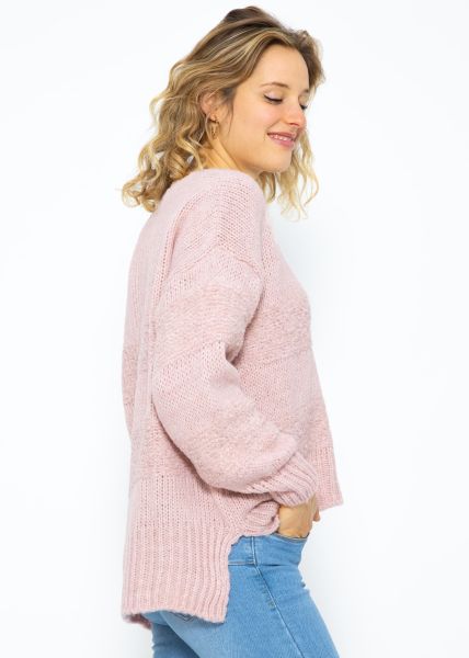 Knitted jumper with V-neck, pink