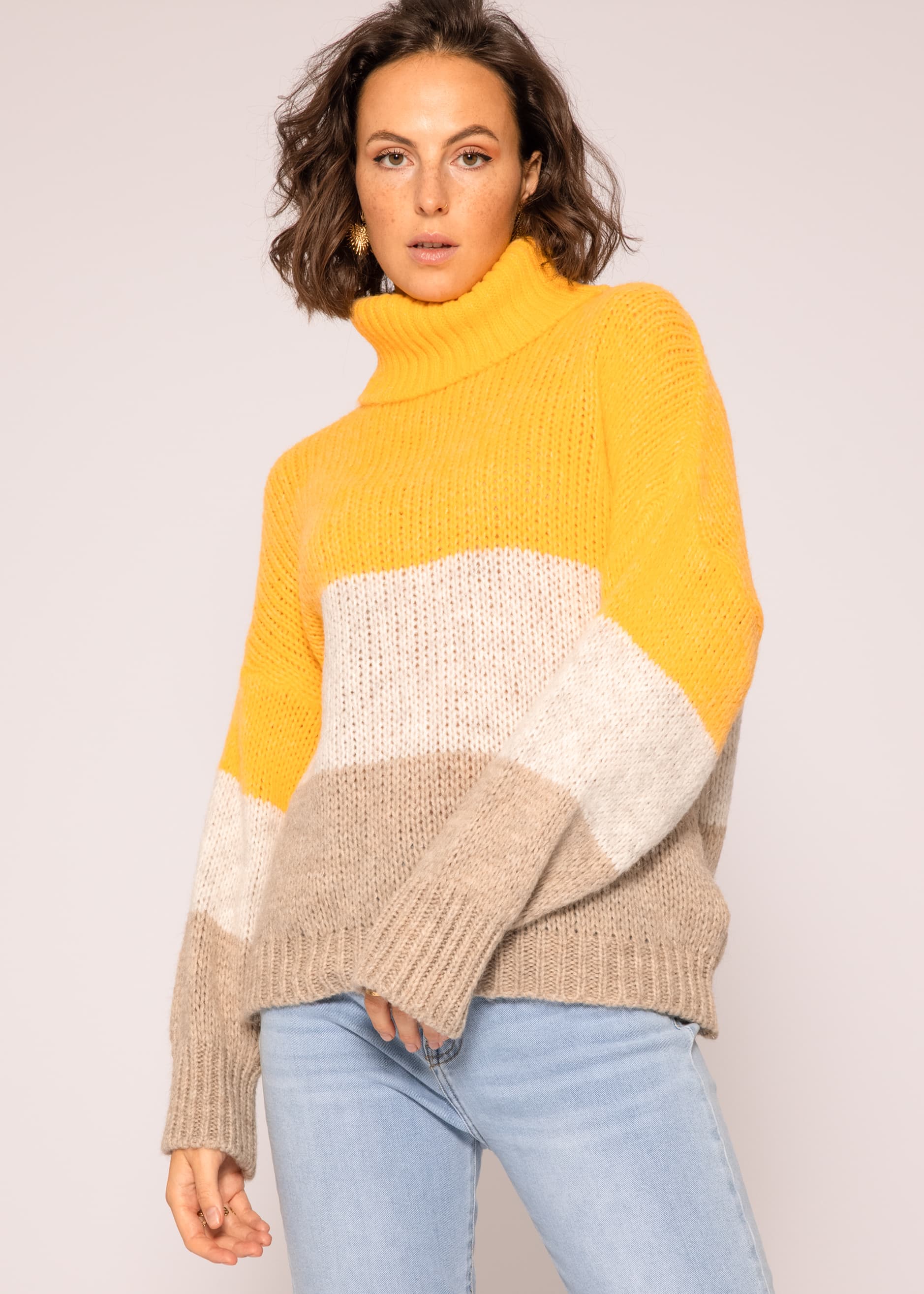 Yellow and clearance white striped turtleneck