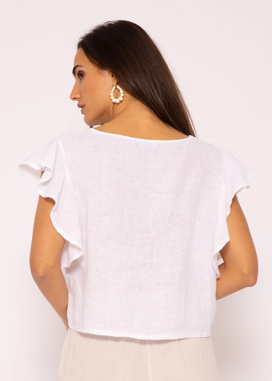 Linen shirt with flounces, white