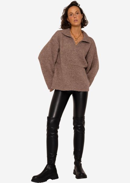 Oversize jumper with collar - taupe