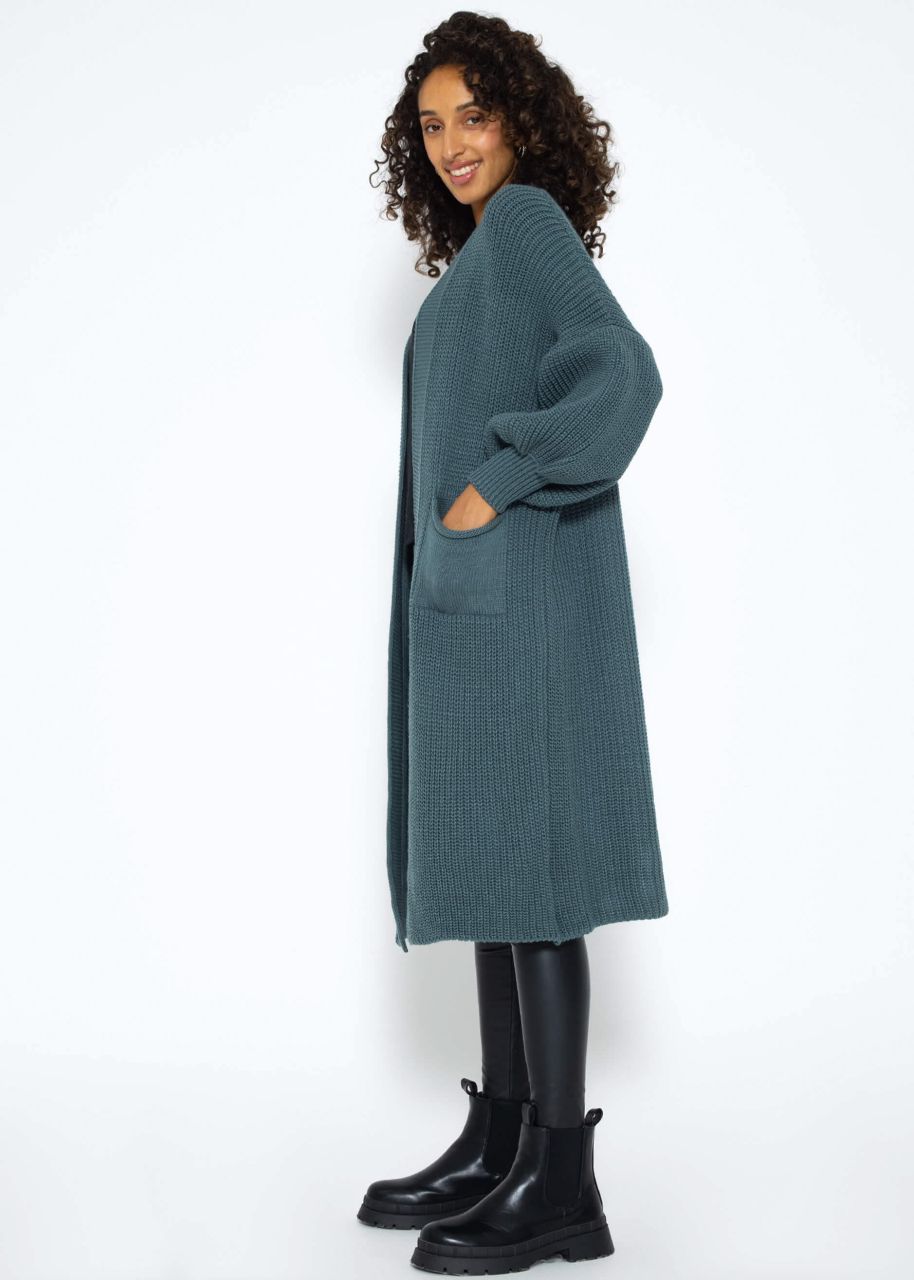 Maxi Cardigan with pockets - petrol green