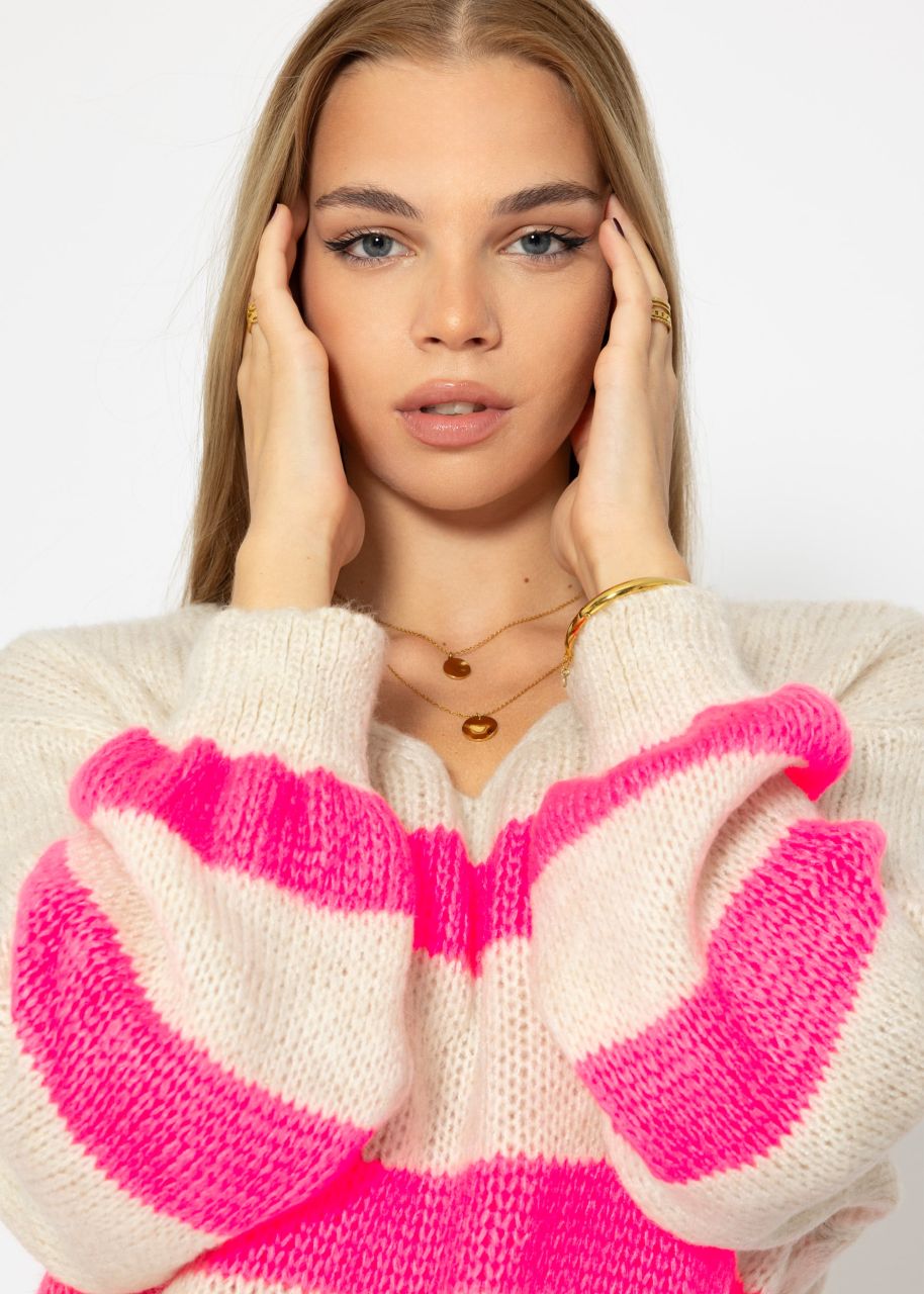 Jumper with pink stripes - light beige