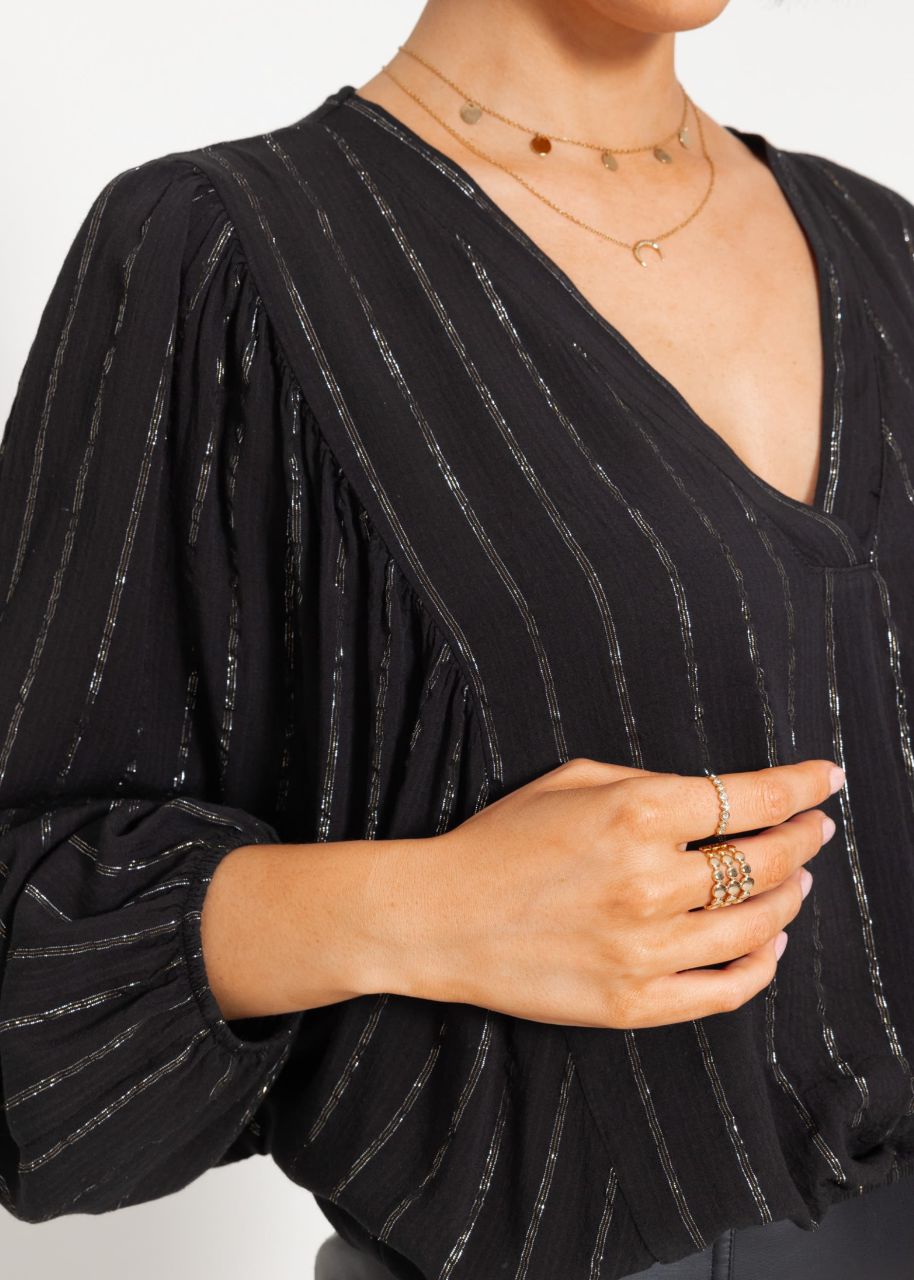 Blouse with glitter stripes - black