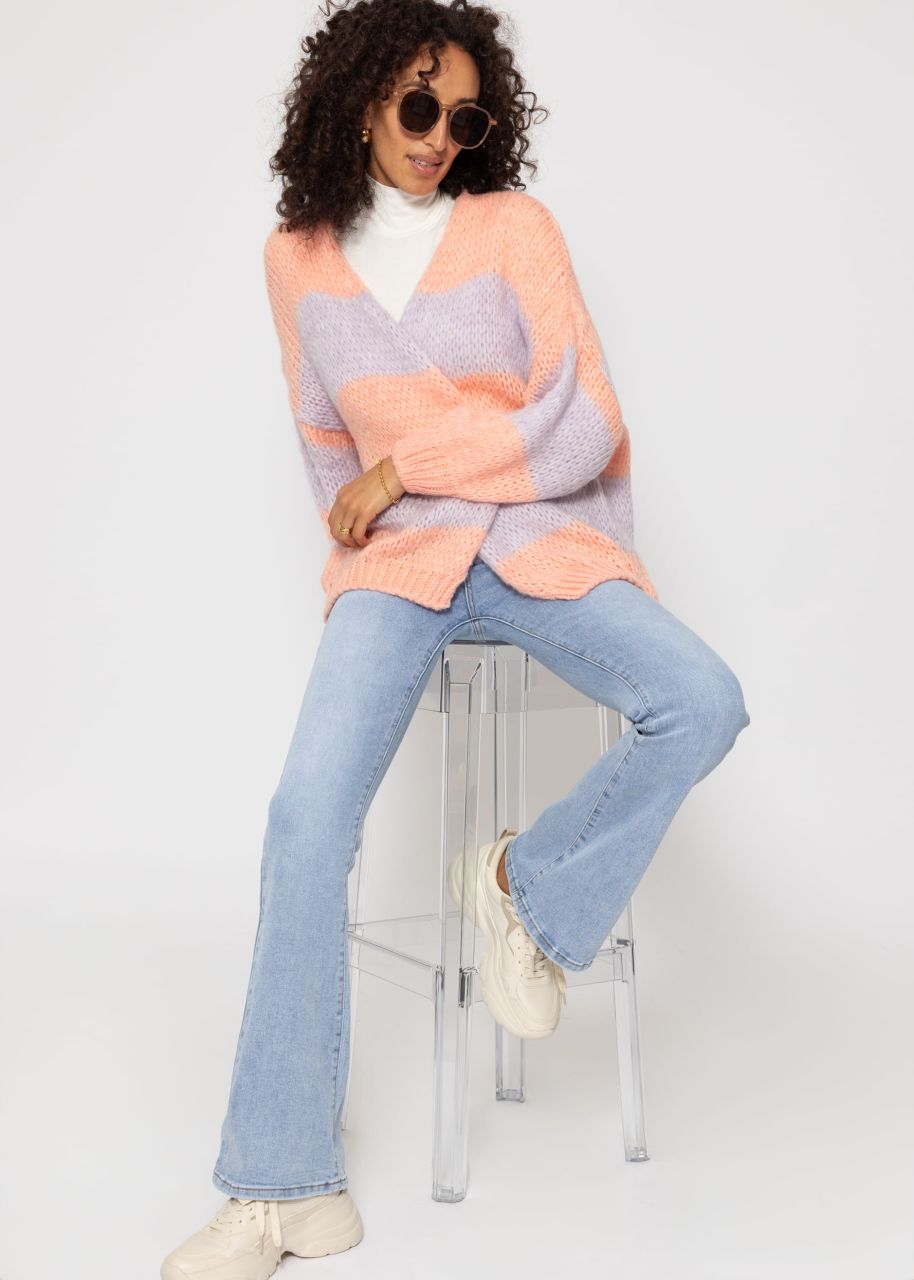 Striped oversize cardigan - peach-lilac