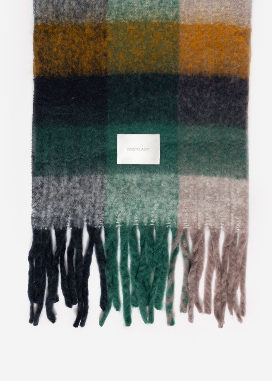 Colourful plaid scarf - dark green