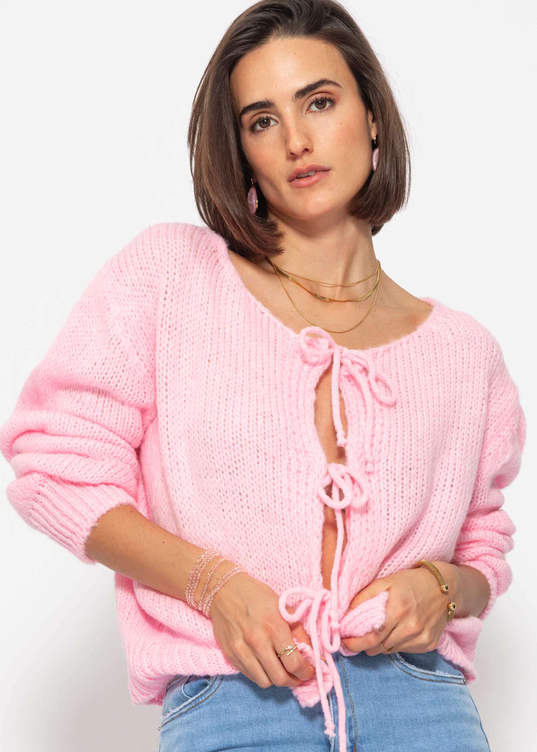 Cardigan with bow fastening - baby pink