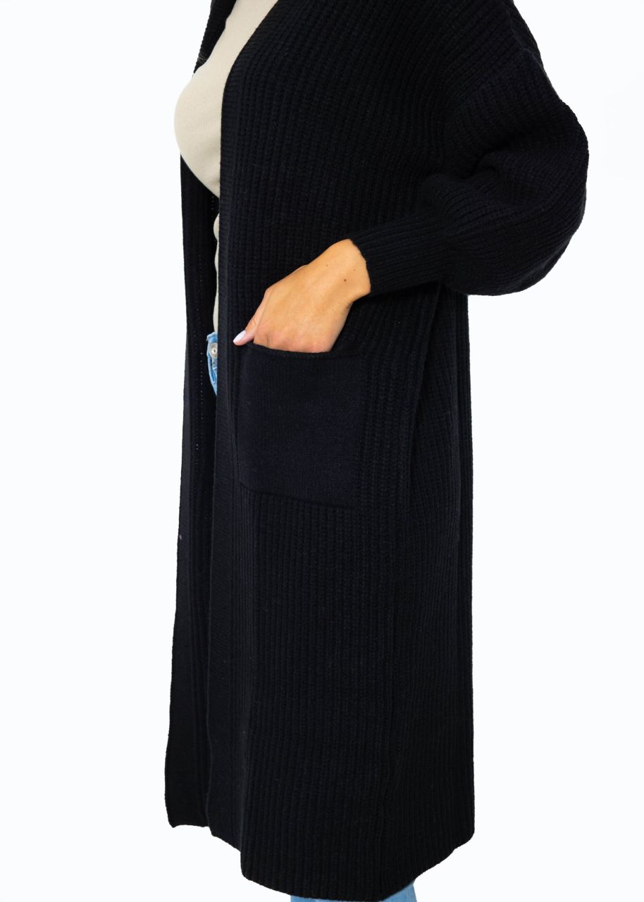 Long super soft cardigan with pockets - black