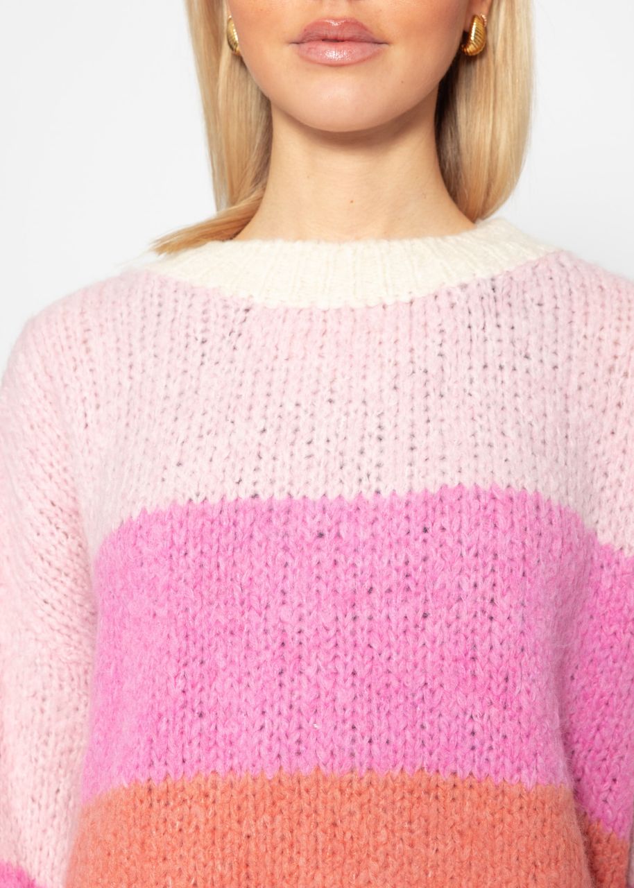 Striped knitted sweater - pink-peach