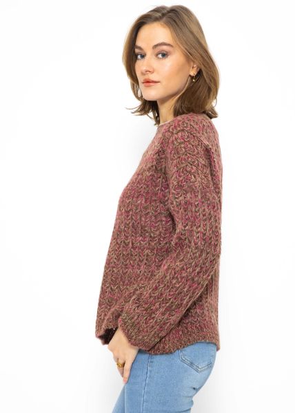Casual knit jumper with pattern - fuchsia-taupe