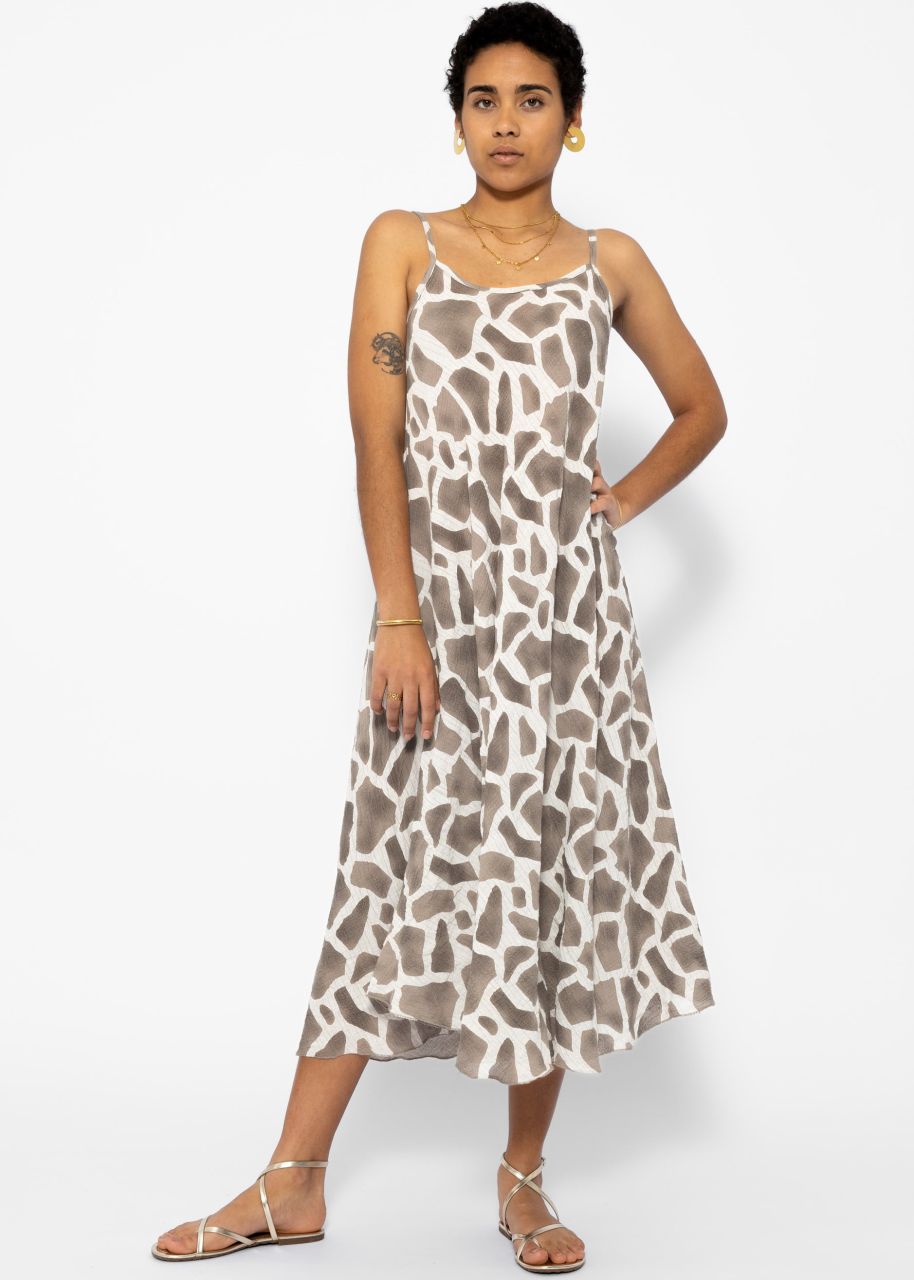 Muslin beach dress with animal print - light beige