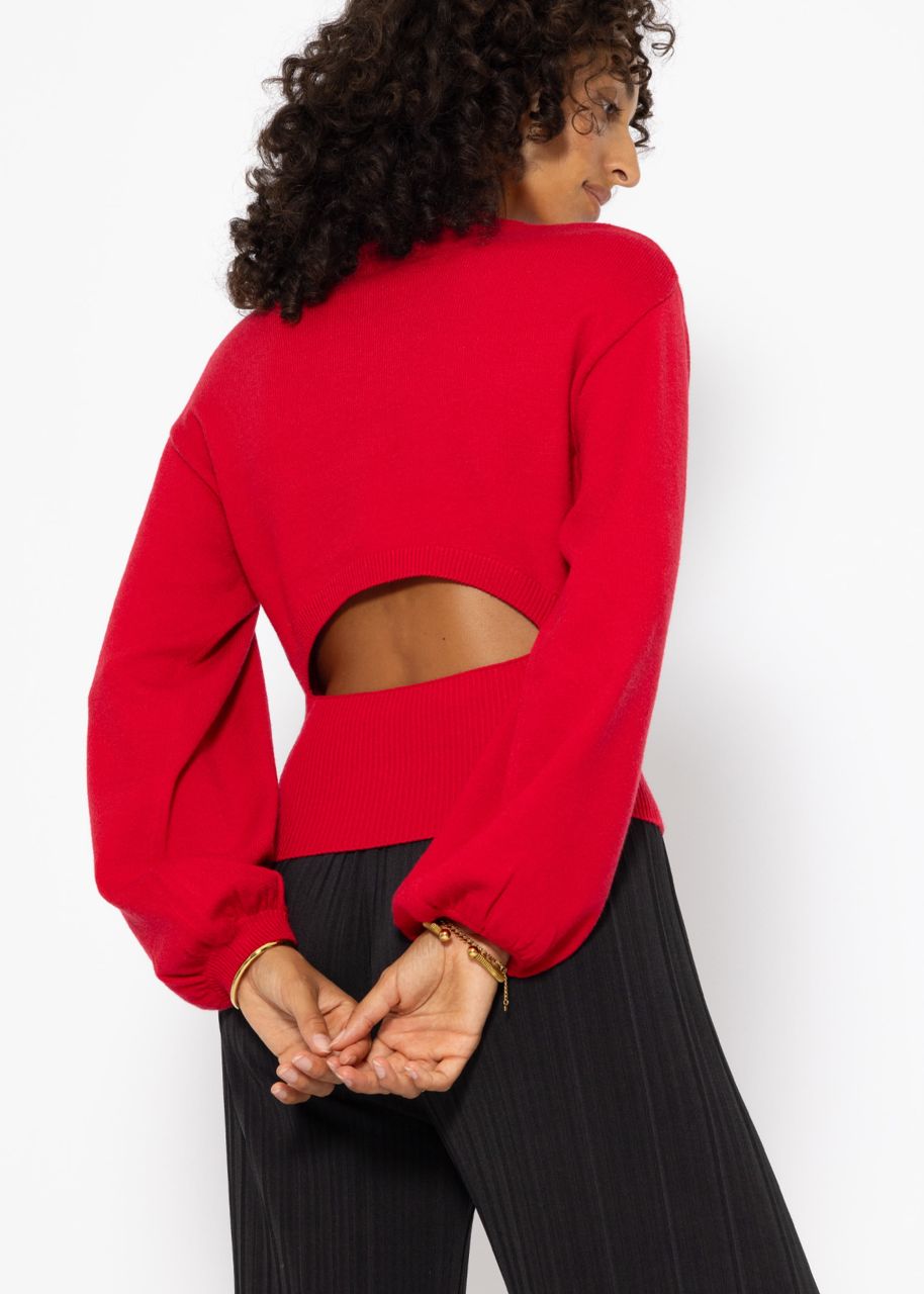 Jumper with balloon sleeves and back neckline - red