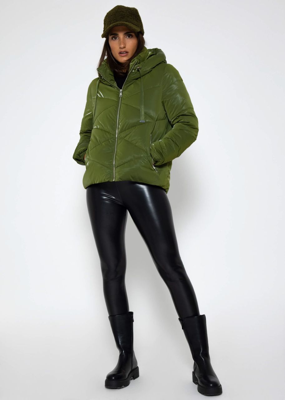 Puffer jacket with hood - khaki