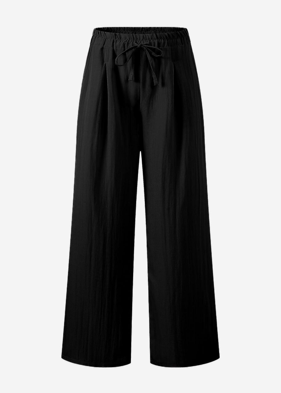 Shimmering casual viscose pants, black
