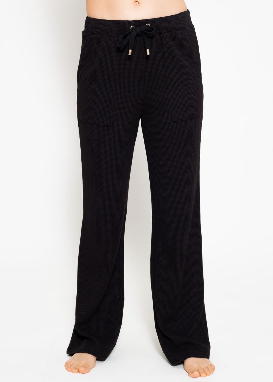 Casual pants in waffle piqué - black