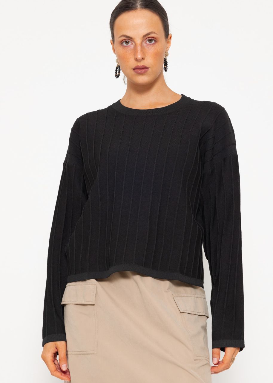 Fine sweater with ribbed texture - black