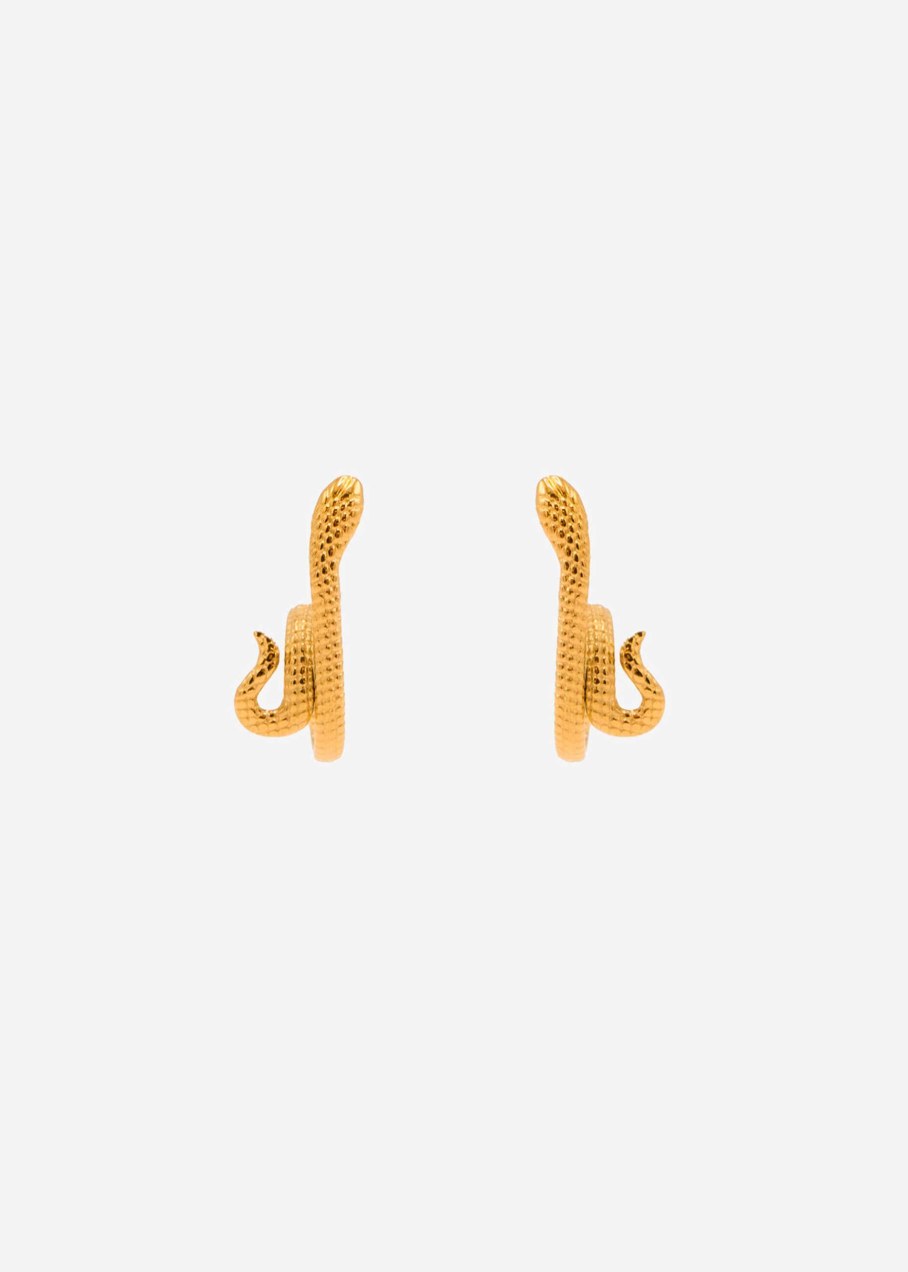 Snake stud earrings with texture - gold