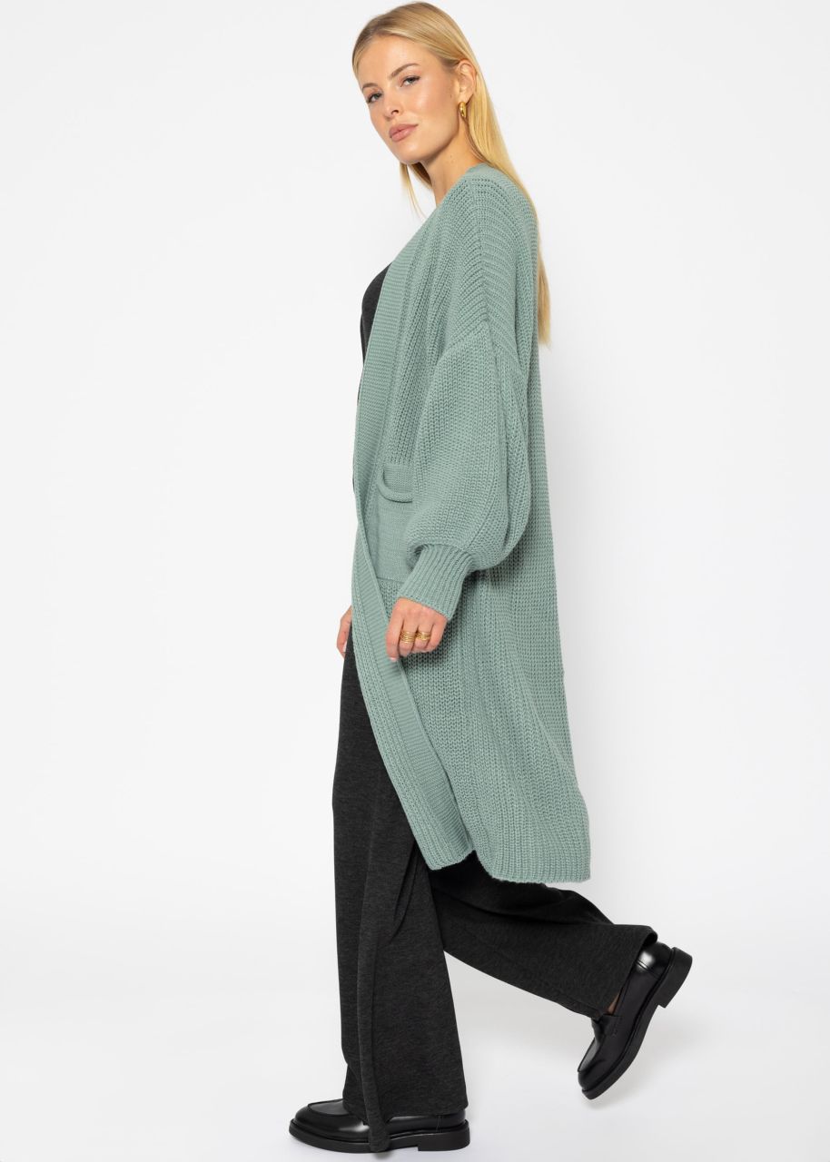 Maxi cardigan with pockets - pastel green