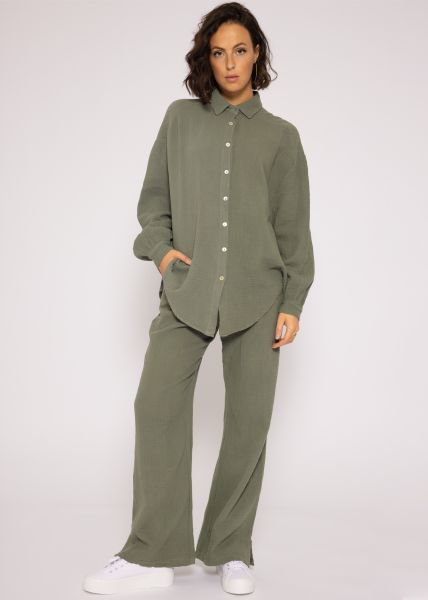 Muslin blouse oversize, short, khaki