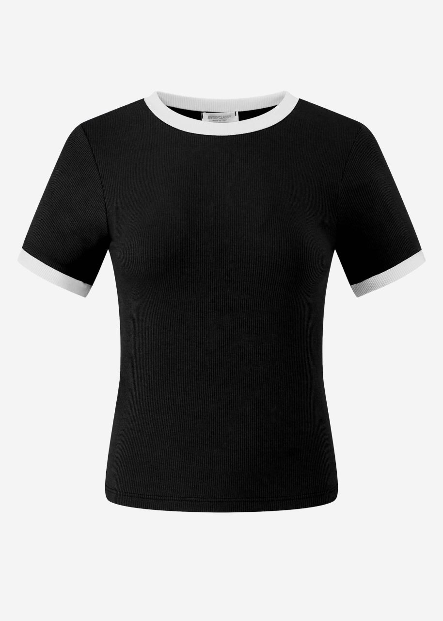 T-shirt with panels- black-offwhite