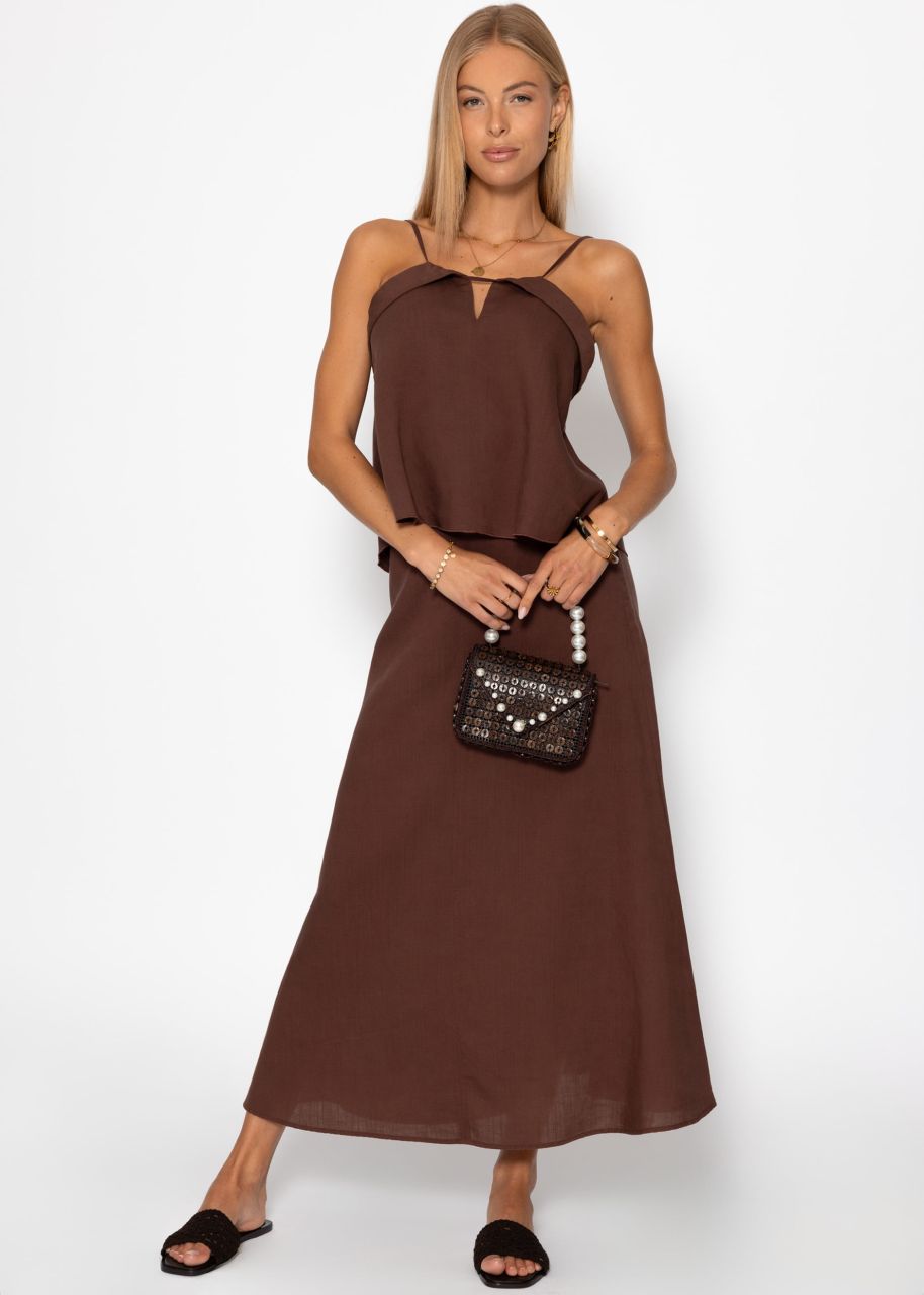 Flared linen skirt - brown