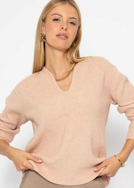 Jumper with accentuated V-neck - dusky pink