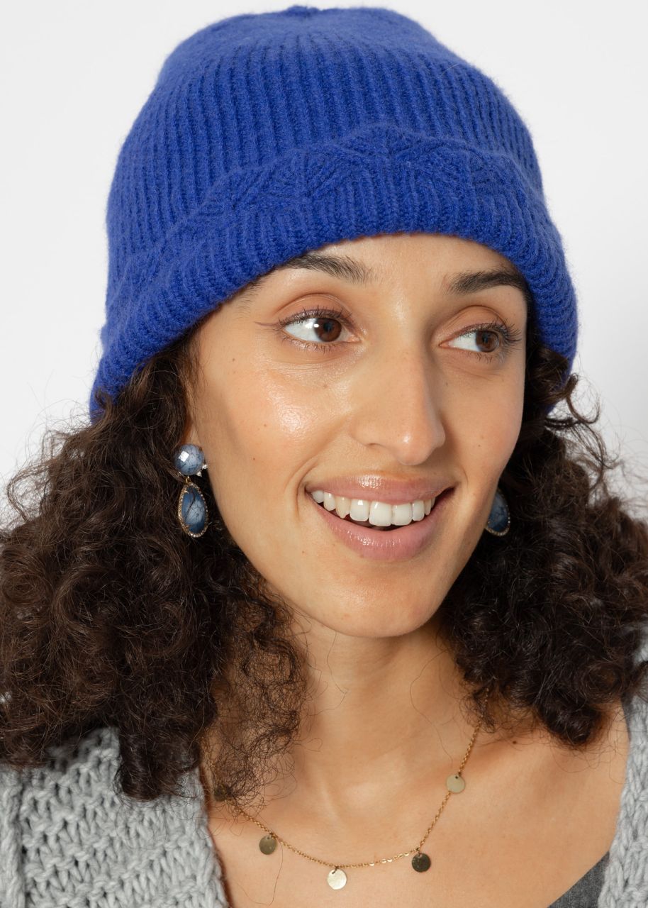 Hat with ajour knit trim - royal blue