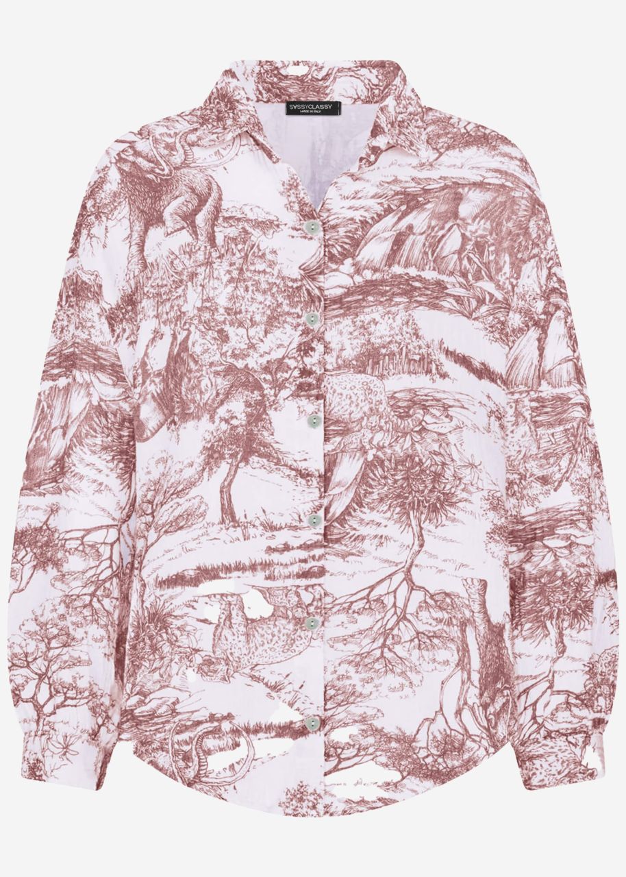 Muslin blouse with print, burgundy
