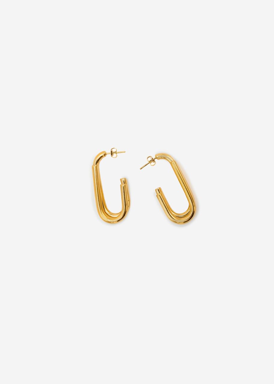 Oval, double half hoop earrings - gold