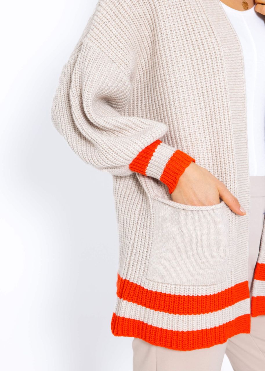 Soft knit cardigan with pockets - beige-orange