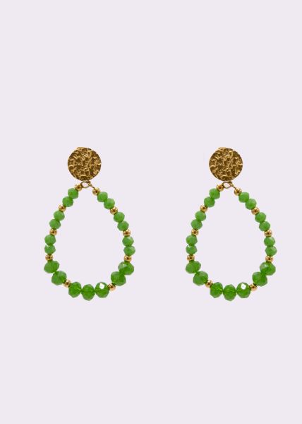 Stud earrings gold with pearls, green