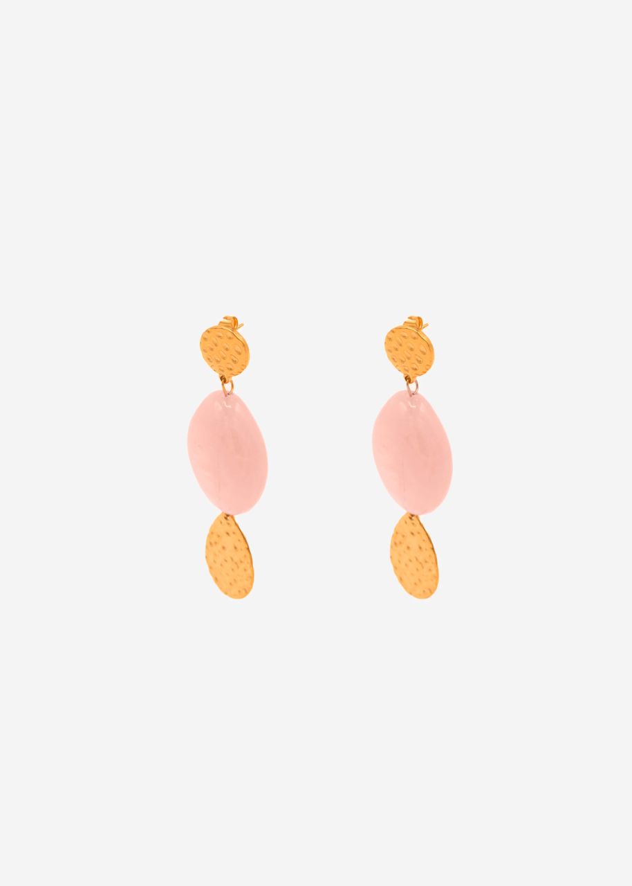 Stud earrings with pink pendant - gold