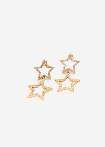 Sparkling stud earrings with star pendant - gold