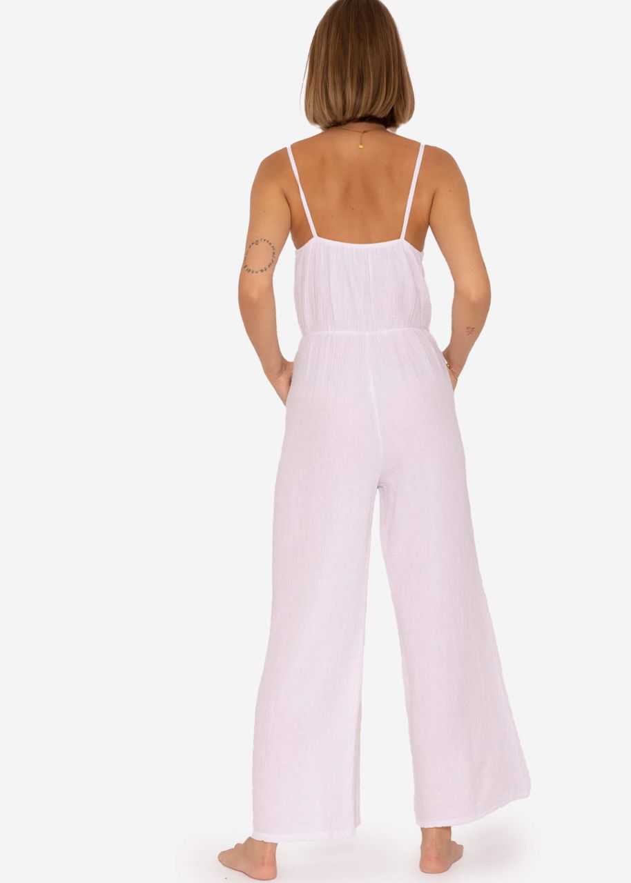 Muslin jumpsuit with wide leg, white