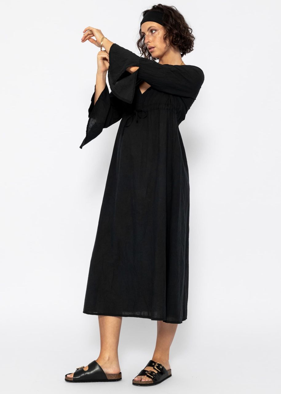 Long cotton dress with side slit - black