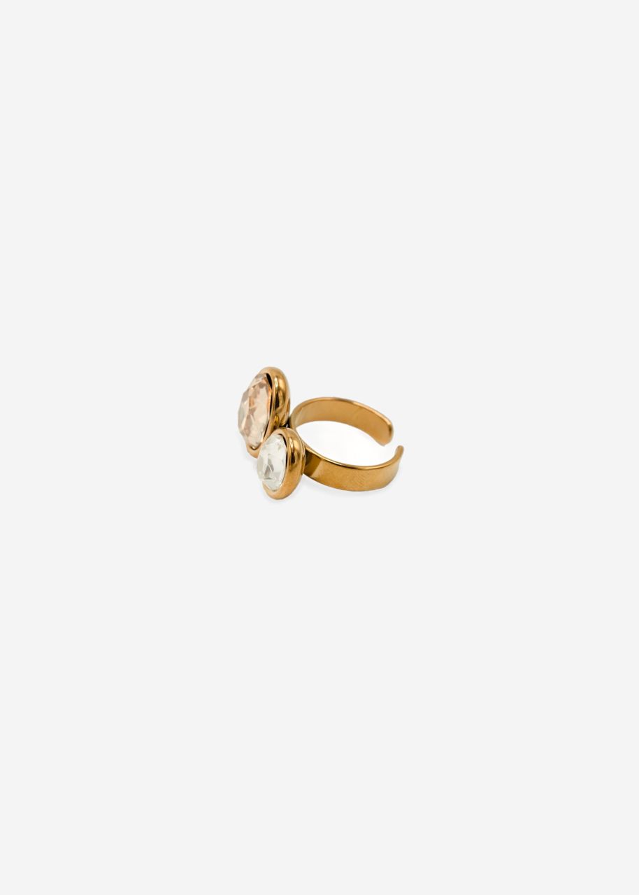 Ring with 2 light-coloured gemstones - gold